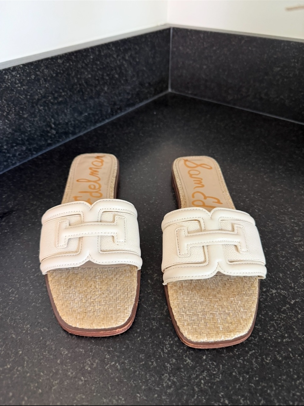 Sam Edelman Cream Slide Sandal with Woven Footbed - Picture 5 of 5